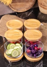 Bambum Duo 300ml 6'lı Bambu Kapaklı Cam Kahvaltılık Seti