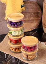 Bambum Duo 300ml 6'lı Bambu Kapaklı Cam Kahvaltılık Seti
