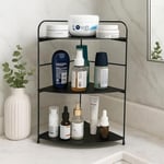 Banyo Mutfak Düzenleyici Organizer Köşe Rafı - Ayarlanabilir 3 Raflı Baharatlık (Siyah)