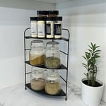 Banyo Mutfak Düzenleyici Organizer Köşe Rafı - Ayarlanabilir 3 Raflı Baharatlık (Siyah)