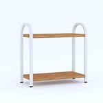 Banyo-Mutfak Toparlayıcı Düzenleyici Organizer 2 Katlı Geniş Metal Beyaz Bambu Tezgah Üstü Raf Bambu