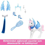 Barbie, 65. yıla özel, mavi saçlı, pembe elbiseli bebek ile safir kanatlar gibi aksesuarlar, HRR16