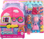 Barbie Chelsea oyuncak bebek ve dolap oyuncak seti, 15 parça giysi ve aksesuar dahil, katlanabilir set, hareket halindeyken oyun ve saklama için