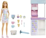 Barbie Dondurma Dükkanı Oyun Seti Barbie Dondurma Dükkanı Oyun Seti, 30 cm sarışın bebek, dondurma yapabilme özelliği ve gerçeğe uygun oyun aksesuarları HCN46