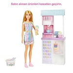 Barbie Dondurma Dükkanı Oyun Seti Barbie Dondurma Dükkanı Oyun Seti, 30 cm sarışın bebek, dondurma yapabilme özelliği ve gerçeğe uygun oyun aksesuarları HCN46