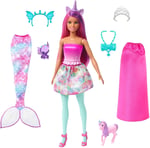 Barbie™ Dreamtopia Bebek ve Aksesuarlar Barbie Bebek ve evcil hayvanları, kıyafetli bebek, deniz kızı kuyruğu ve etek HLC28 - Seçenekler: Deniz kızı bebek (pembe saç)...