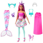 Barbie™ Dreamtopia Bebek ve Aksesuarlar Barbie Bebek ve evcil hayvanları, kıyafetli bebek, deniz kızı kuyruğu ve etek HLC28 - Seçenekler: Deniz kızı bebek (pembe saç)...