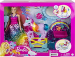 Barbie Dreamtopia Bebek ve Tek Boynuzlu At, renk değiştiren tuvaletiyle tek boynuzlu at ve 18 aksesuar, 3-7 yaş GTG01