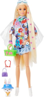 Barbie Extra - Mavi Etekli Bebek, Bükülebilen Esnek Eklemli, Hayvan Dostu Yavru Tavşan, 3 Yaş ve Üzeri için (HDJ45)