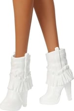 Barbie Fashionistas bebek, Eteği püsküllü gümüş rengi ışıltılı elbisesi, kovboy tarzı beyaz şapkası ve çizmeleriyle siyah saçlı, HYT95