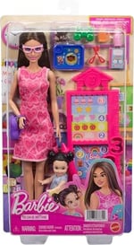 Barbie Kariyer Bebekleri öğretmen oyun seti, çıkarılabilir elbise giyen bebek, küçük çocuk figürü, sınıf tahtası ve aksesuarlar, JMK16