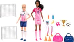 Barbie kariyer bebekleri ve 15 aksesuar, Barbie 'Brooklyn' ile sarı saçlı ve minyon bebek, 2 kale, 2 top ve daha fazlasıyla Futbolcu Bebekler oyun seti, HRG88