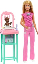 Barbie Kariyer Oyun Setleri - Doktor Bebek Çocuk Doktoru Barbie, sarışın bebek, 1 bebek figürü, mobilya ve aksesuarlar JCR72