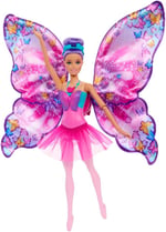 Barbie Kelebek Dansçı Bebek, Kanatlarını açarak kelebeğe dönüşen 2'si 1 arada mor saçlı Barbie Kelebek Dansçı bebek, saç aksesuarı, çıkarılabilen tütü, HXJ10