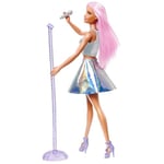Barbie Pop Yıldızı Bebek ve mikrofon Parlak etek giyen, pembe saçlı, 3-7 yaş arası için hediye, JCW42