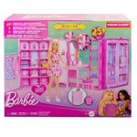 Barbie Sarışın bebek, kıyafetler, aksesuarlar, 25'ten fazla parça ve 3 kombinle 90 cm genişliğindeki Barbie'nin Rüya Gardrobu ve Bebek, HXD58