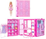 Barbie Sarışın bebek, kıyafetler, aksesuarlar, 25'ten fazla parça ve 3 kombinle 90 cm genişliğindeki Barbie'nin Rüya Gardrobu ve Bebek, HXD58