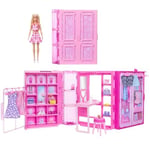 Barbie Sarışın bebek, kıyafetler, aksesuarlar, 25'ten fazla parça ve 3 kombinle 90 cm genişliğindeki Barbie'nin Rüya Gardrobu ve Bebek, HXD58