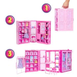 Barbie Sarışın bebek, kıyafetler, aksesuarlar, 25'ten fazla parça ve 3 kombinle 90 cm genişliğindeki Barbie'nin Rüya Gardrobu ve Bebek, HXD58