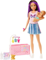 Barbie ve aksesuarları, Skipper bebek, uykulu bebek figürü ve beşikli oyun seti, mobilya ve temalı aksesuarlar, Bebek Bakıcısı, HJY33