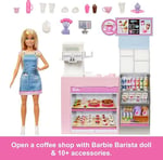 Barbie'nin Kahve Dükkanı Barbie'nin Kahve Dükkanı oyun seti sarışın barista Barbie, kahve makinesi ve 10'dan fazla aksesuar HXN94