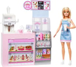 Barbie'nin Kahve Dükkanı Barbie'nin Kahve Dükkanı oyun seti sarışın barista Barbie, kahve makinesi ve 10'dan fazla aksesuar HXN94