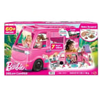 Barbie'nin Rüya Karavanı oyun seti, Tavan çadırı, salıncağı, balık tutulan göleti, renk değişimi özellikli barbeküsü ve hamur dahil 60'tan fazla aksesuarıyla, HRJ78
