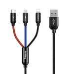 Baseus 3 in 1, Lightning için Şarj & Data Aktarım, Micro USB & USB-C için Şarj Kablosu, 0.3 Metre, Siyah - Seçenekler: 0.3 m, 1 m, 1.2 m, 2 m