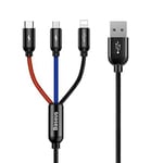 Baseus 3 in 1, Lightning için Şarj & Data Aktarım, Micro USB & USB-C için Şarj Kablosu, 0.3 Metre, Siyah - Seçenekler: 0.3 m, 1 m, 1.2 m, 2 m
