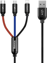 Baseus 3 in 1, Lightning için Şarj & Data Aktarım, Micro USB & USB-C için Şarj Kablosu, 0.3 Metre, Siyah - Seçenekler: 0.3 m, 1 m, 1.2 m, 2 m