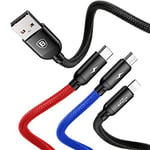 Baseus 3 in 1, Lightning için Şarj & Data Aktarım, Micro USB & USB-C için Şarj Kablosu, 0.3 Metre, Siyah - Seçenekler: 0.3 m, 1 m, 1.2 m, 2 m