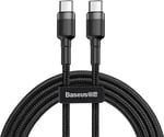 Baseus Cafule, 3.0 A USB-C & USB-C Şarj & Data Aktarımı Kablosu, Flash/Hızlı Şarj, 1 Metre, Gri/Siyah, CATKLF-GG1