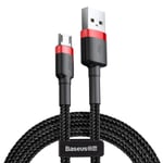 Baseus Cafule Serisi, 2.4 A USB-A & Micro-USB Şarj & Data Aktarım Kablosu, 1 Metre, Kırmızı