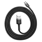 Baseus Cafule Serisi, Şarj & Data Aktarım Kablosu, Gri - Siyah, 1 m, 2.4 A, USB Type A & Micro USB - Seçenekler: 0.5 m, 1 m