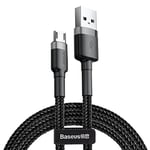 Baseus Cafule Serisi, Şarj & Data Aktarım Kablosu, Gri - Siyah, 1 m, 2.4 A, USB Type A & Micro USB - Seçenekler: 0.5 m, 1 m