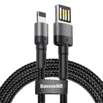 Baseus Cafule Special Edition, USB-A & Lightning 2.4 A Şarj & Data Aktarım Kablosu,1 Metre, Gri - Siyah, ‎CALKLF-GG1 - Seçenekler: 1.5A, 2.4A