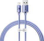 Baseus Crystal Shine, 2.4 A USB-A & Lightning Data ve Şarj Kablosu, 1.2 Metre, Mor, ‎CAJY000005