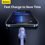 Baseus Crystal Shine, 2.4 A USB-A & Lightning Data ve Şarj Kablosu, 1.2 Metre, Mor, ‎CAJY000005