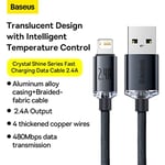 Baseus Crystal Shine Hızlı Şarj Kablosu, Lightning – 1.2m, iPhone Uyumlu, Güçlendirilmiş Yapı, Dayanıklı ve Hızlı Veri Aktarımı, Siyah