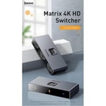 Baseus Matrix 2 in 1 Çok Fonksiyonlu Bilgisayar/Telefon HDMI Hub Adaptörü, Koyu Gri, HDMI Giriş Çıkış 4K & ARC, 4K 60 Hz Destekli, Seyahat Boy