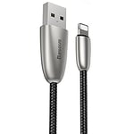 Baseus Torch Serisi Alüminyum Alaşım Örgü Tasarım 1.5A 2 Metre Lightning ile Uyumlu Data ve Şarj Kablosu Siyah