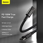 Baseus Tungsten Gold Hızlı Şarj Kablosu Type-C to Type-C 100W, 1m, Siyah