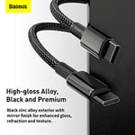 Baseus Tungsten Gold Hızlı Şarj Kablosu Type-C to Type-C 100W, 1m, Siyah