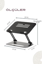 Basic 2 Tüm Modellerle Uyumlu Metal Kolay Ayarlanır Katlanabilir Siyah Laptop Standı Yükseltici Laptop Sehpası