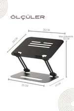 Basic 2 Tüm Modellerle Uyumlu Metal Kolay Ayarlanır Katlanabilir Siyah Laptop Standı Yükseltici Laptop Sehpası
