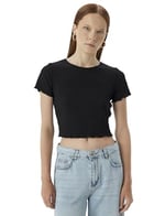 Basic Crop Tişört Kısa Kollu Bisiklet Yaka Slim Fit