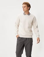 Basic Sweatshirt Polo Yaka Etiket Baskı Detaylı Ribanalı Şardonlu