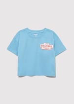Baskılı Mavi Tişört Loose Fit/Bol Rahat Kesim 7610233-88134
