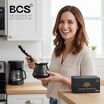 BCS 340 ml Bakır Türk Yunan Arap Kahve Demliği Ahşap Saplı (4 porsiyon) Cezve Ibrik Briki Ocak Üstü Kahve Makinesi (Ahşap Kaşık Dahil)