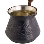 BCS 340 ml Bakır Türk Yunan Arap Kahve Demliği Ahşap Saplı (4 porsiyon) Cezve Ibrik Briki Ocak Üstü Kahve Makinesi (Ahşap Kaşık Dahil)
